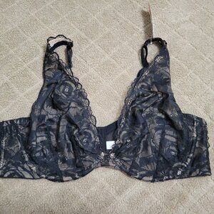 Cacique 44D Black lace plunge bra